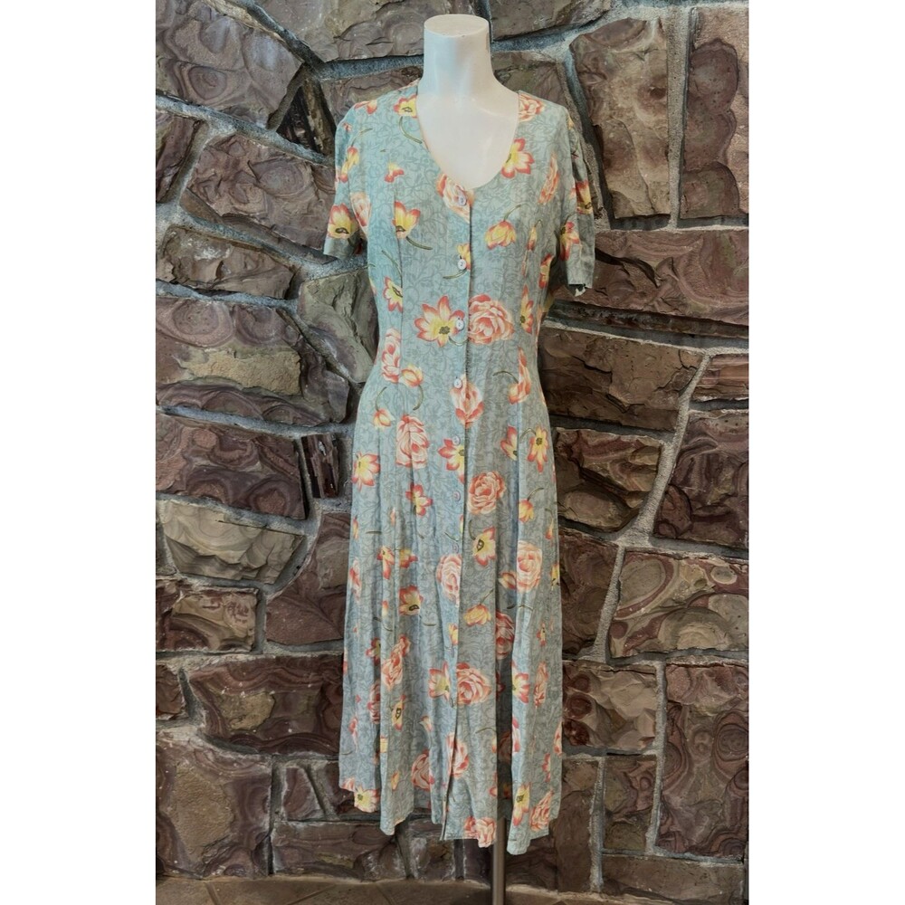 Vintage 80’s Betsy’s Things Floral Cottage Core Coastal Grandma Button Up Midi D